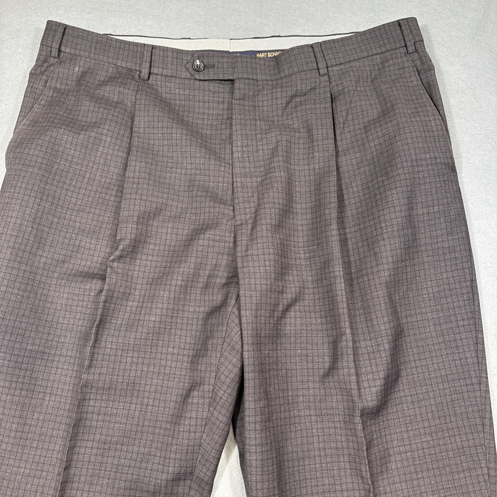 Hart Schaffner Marx 100% Wool Pleated Cuffed Gray Micro Checked Dress Pants 40R - Picture 2 of 10